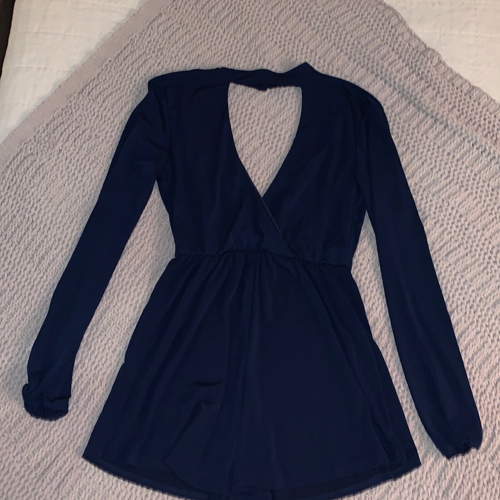 Plunge Neck/Back Romper - Navy